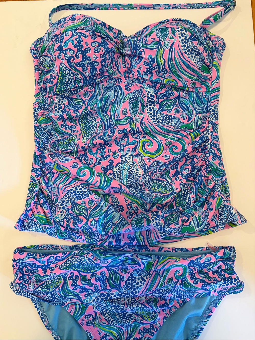 Lilly Pulitzer Flamenco Tankini Top “We Mermaid It” and Sarong Hipster Set. - Picture 4 of 9